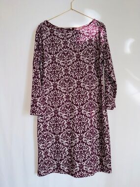 Xhilaration Burgundy and Cream Long Sleeve Patterned Shift Dress